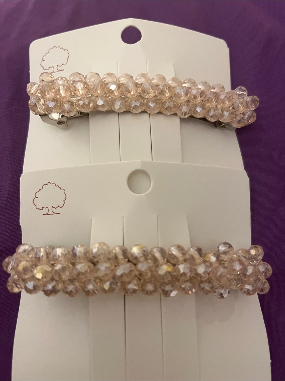 Light Pink Crystal Beaded Barrette  - Set of 2